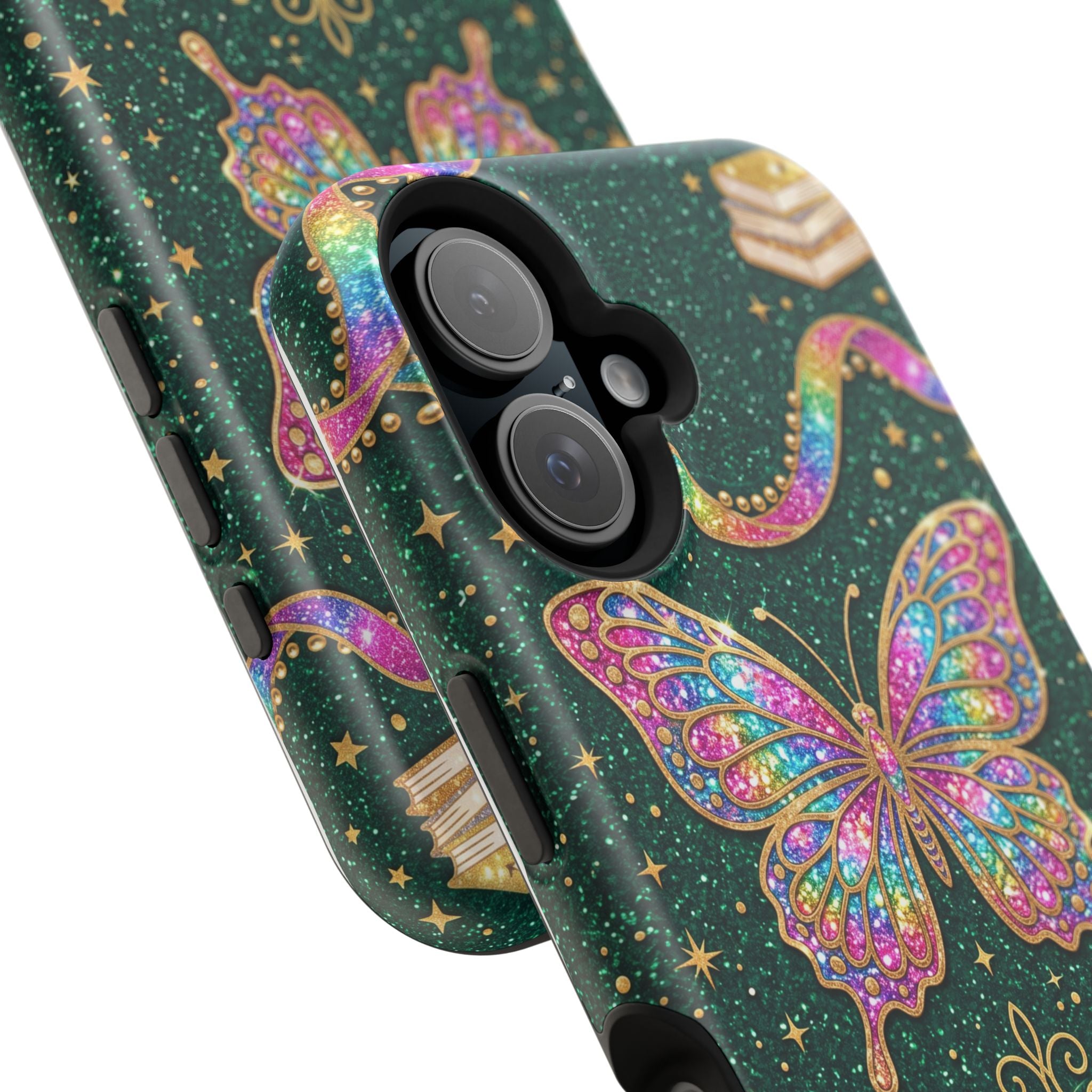 Rainbow Glitter Butterfly Personalized Teacher Phone Case — Wireless Charging Cover