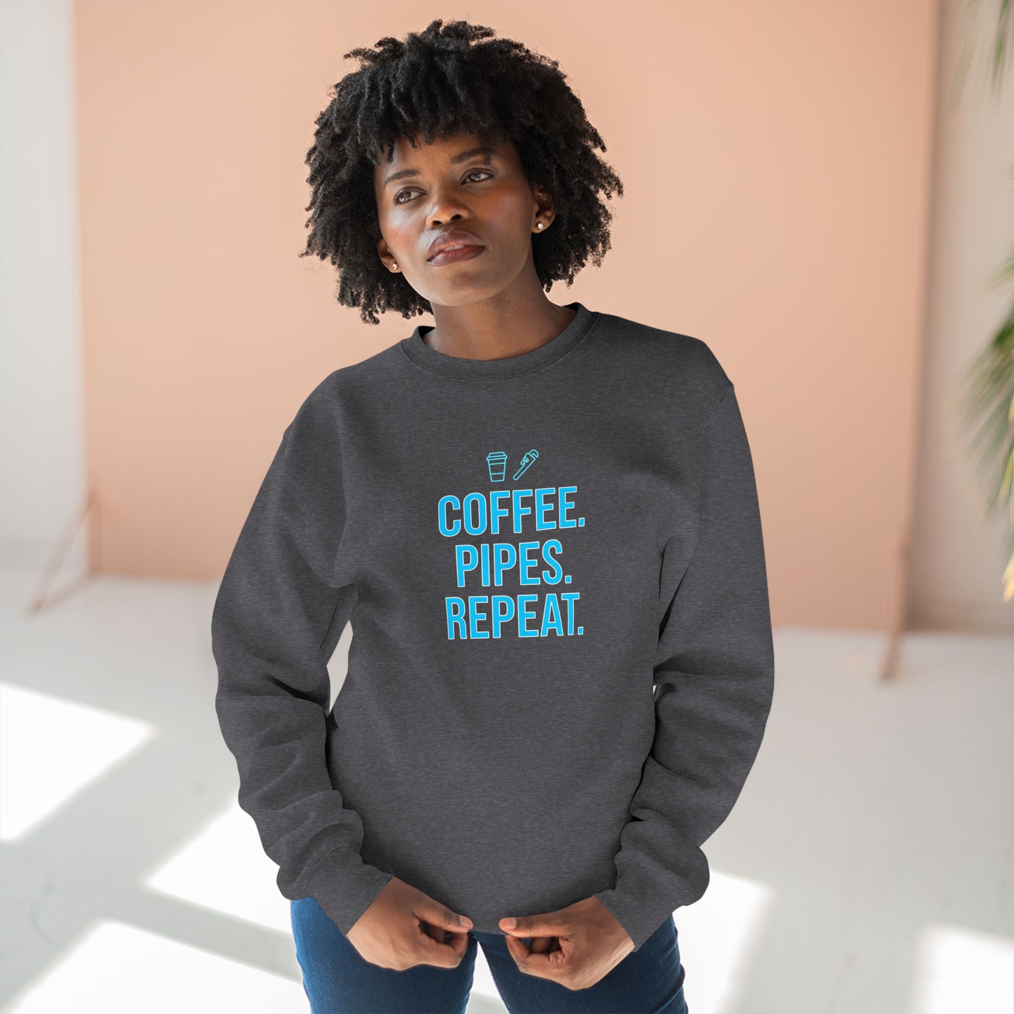 Coffee Pipes Repeat Plumber Sweatshirt | Funny Plumber Gift Crewneck