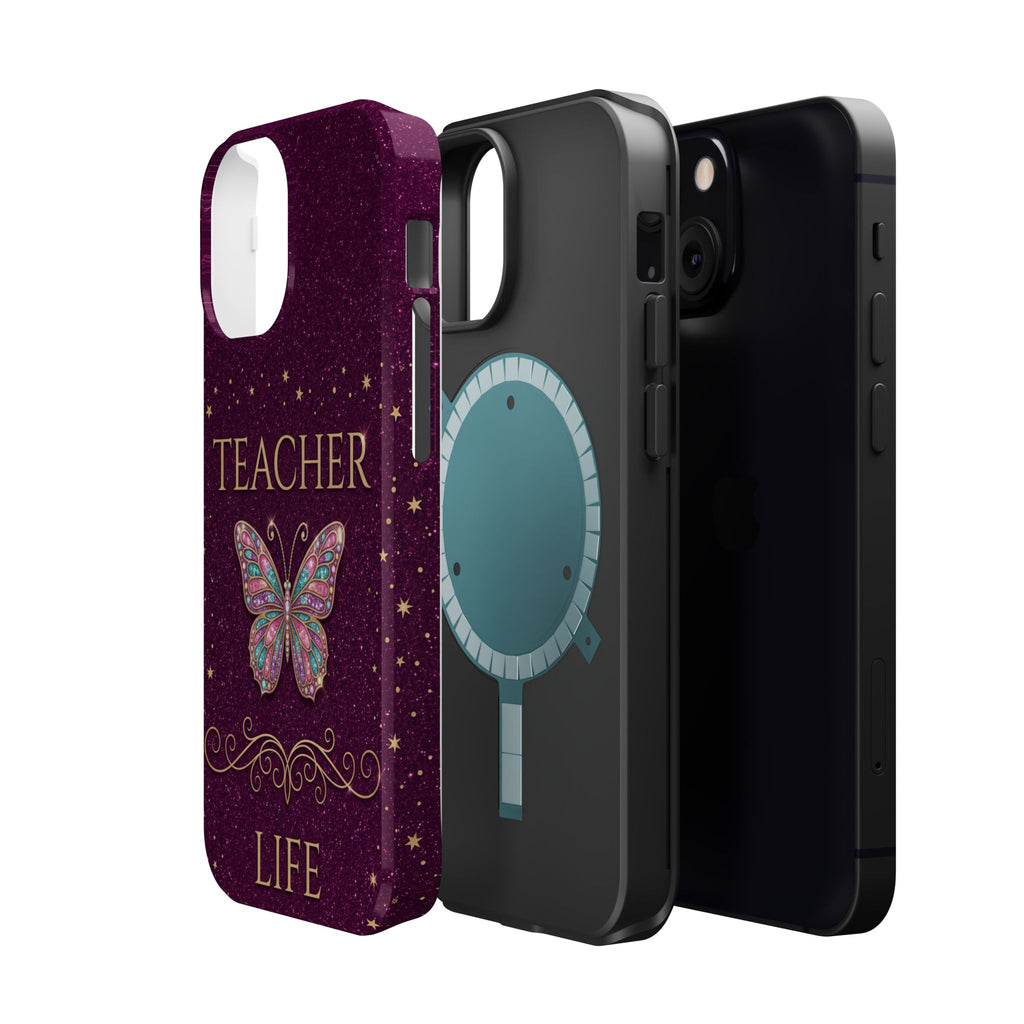 Teacher Life Glitter Butterfly Phone Case — Wireless Charging Cover