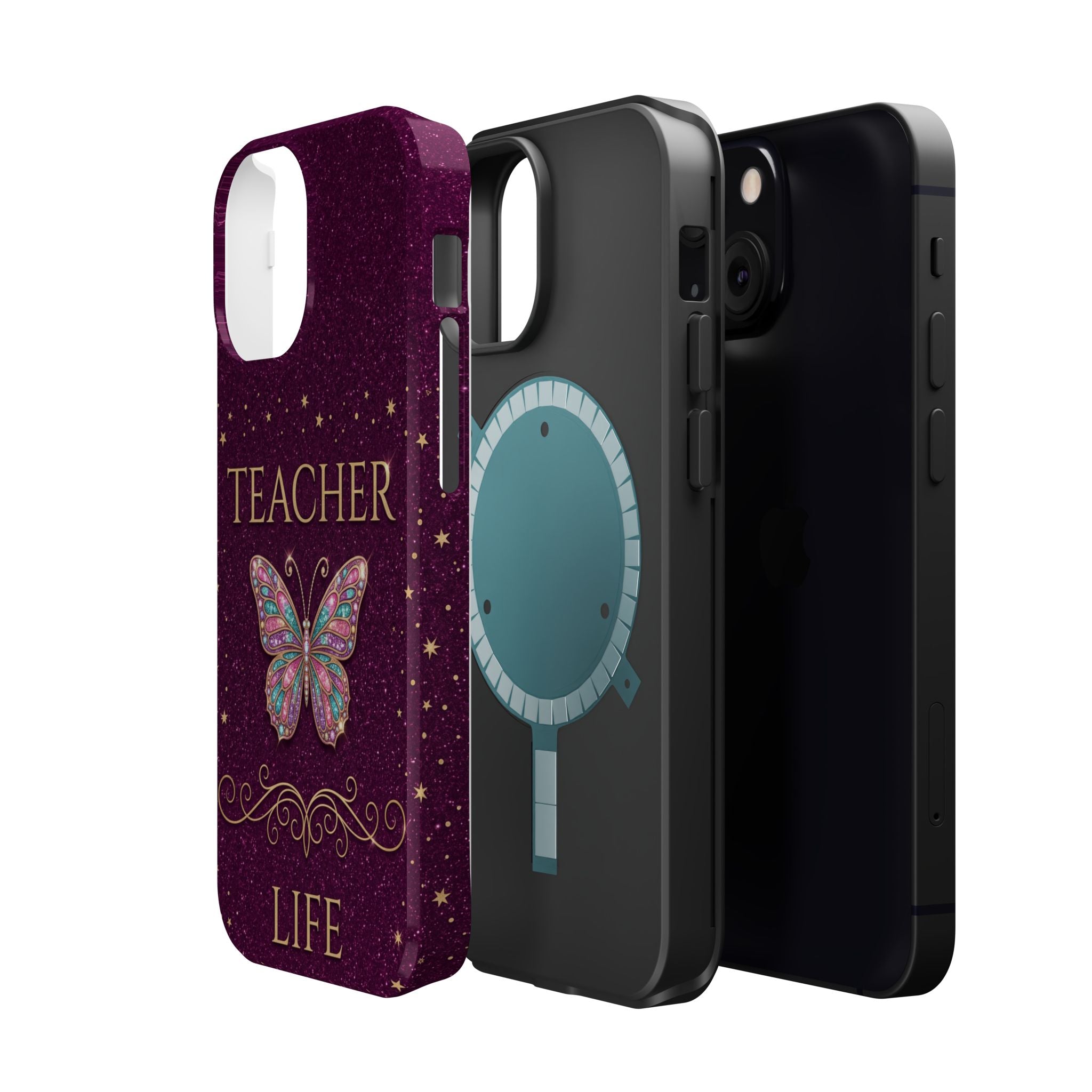 Teacher Life Glitter Butterfly Phone Case — Wireless Charging Cover