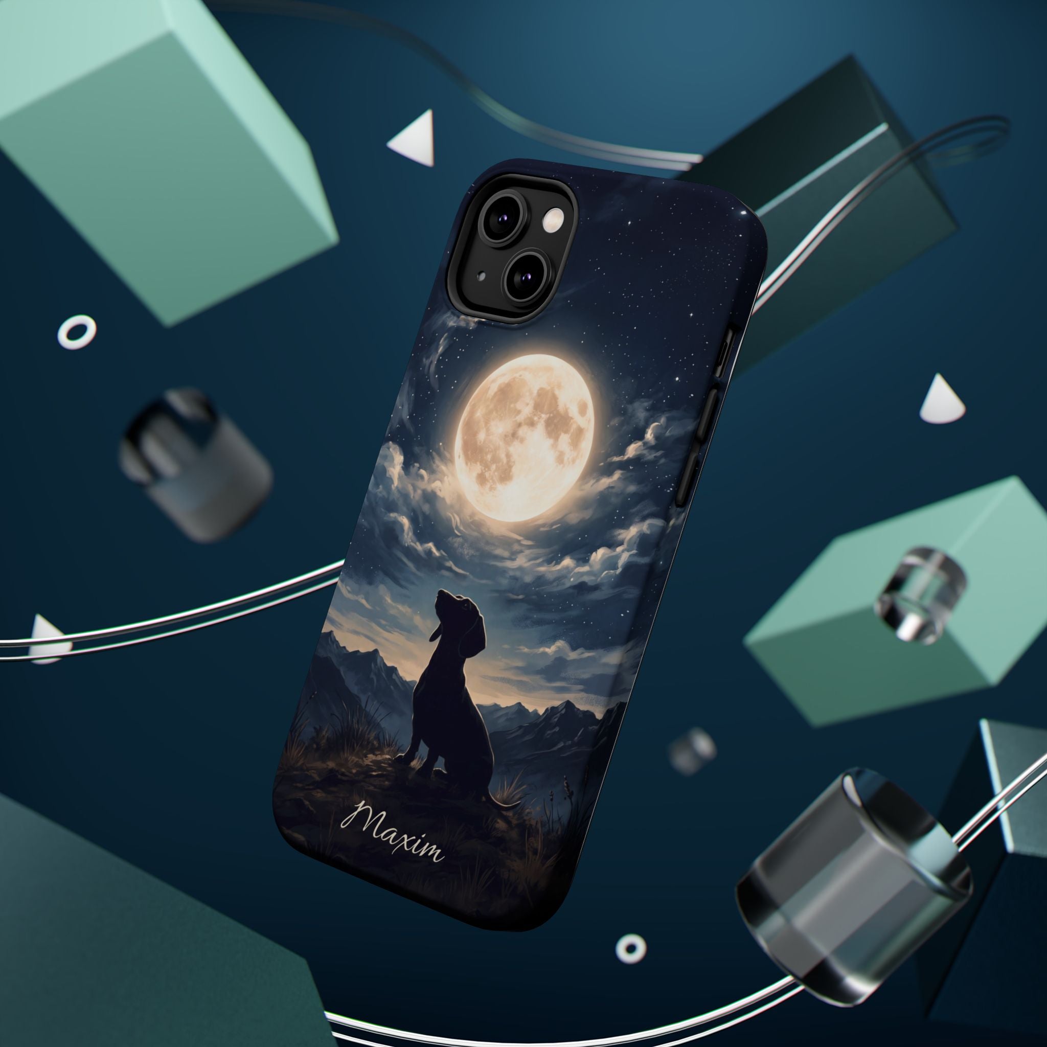 Personalized Dachshund Moonlight Phone Case — Wireless Charging Cover