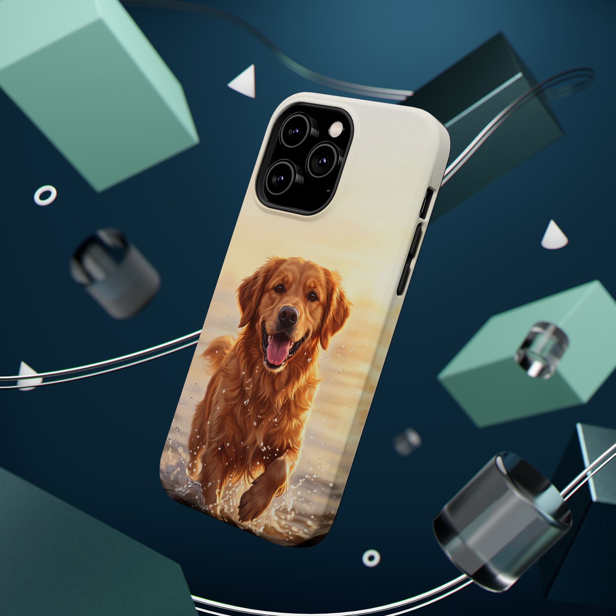Beach Golden Retriever Phone Case — Impact-Resistant Wireless Charging Cover