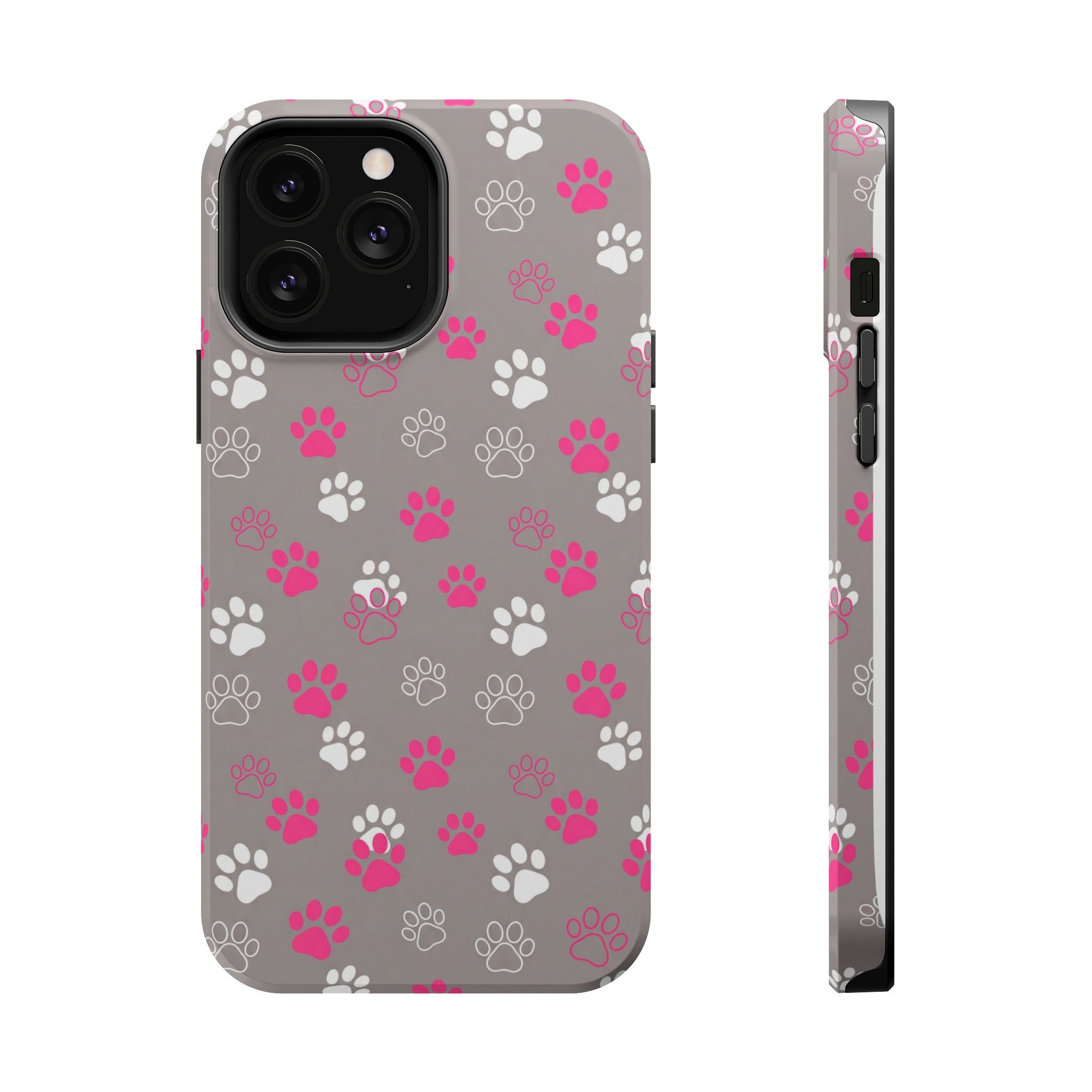 Pink & White Paw Print Phone Case — Impact-Resistant Wireless Charging Cover