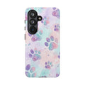 Watercolor Paw Print Phone Case | Pastel Purple, Teal & Pink Artistic Pattern | Samsung & iPhone