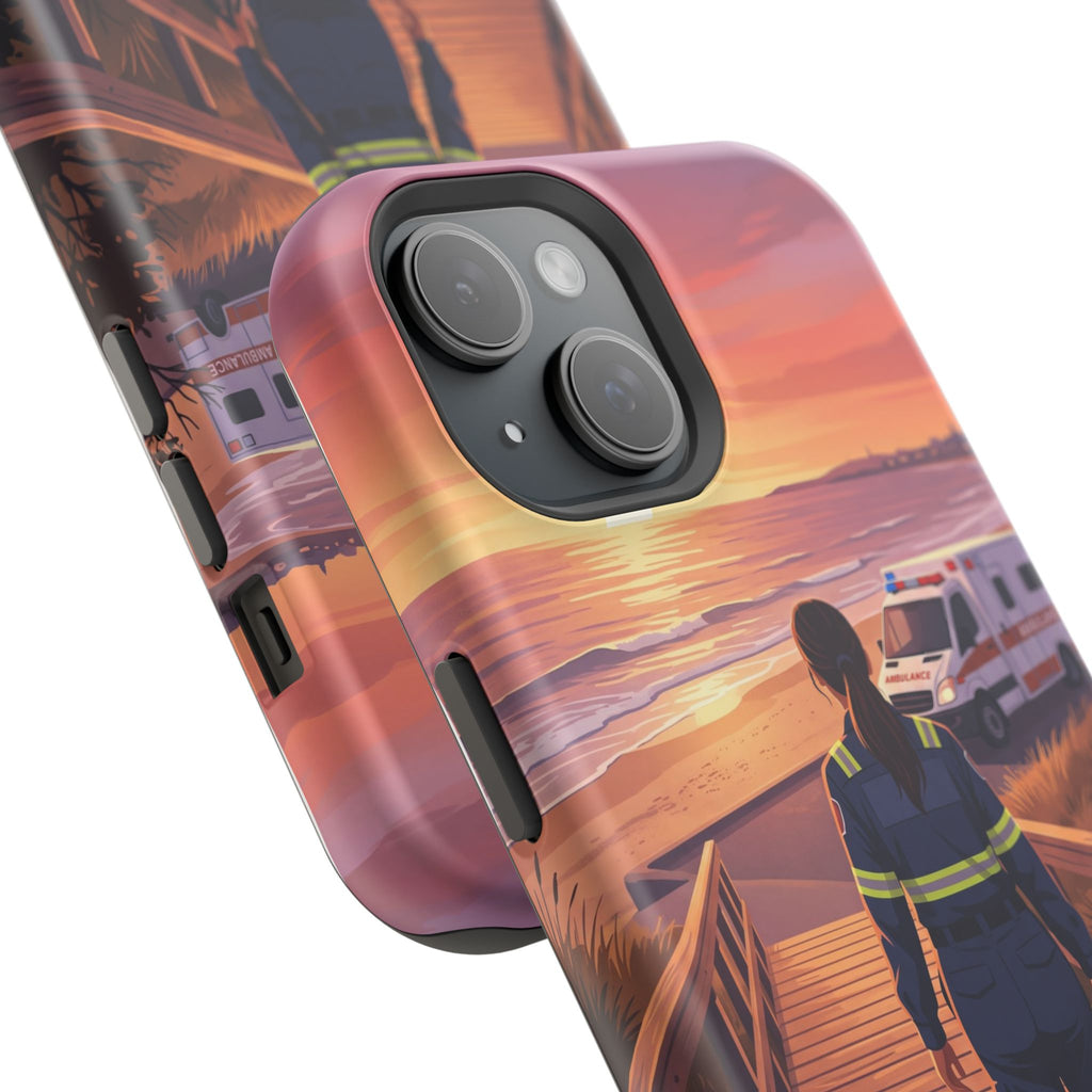 Sunset Boardwalk Personalized Paramedic Phone Case — Wireless Charging Cover