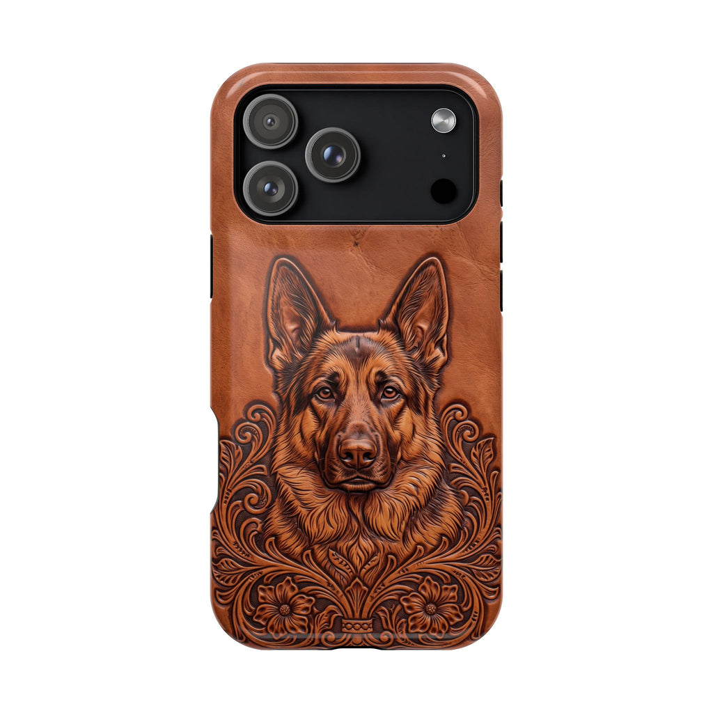 German Shepherd Phone Case | Western Tooled Art — Tough Magnetic Case with Wireless Charging