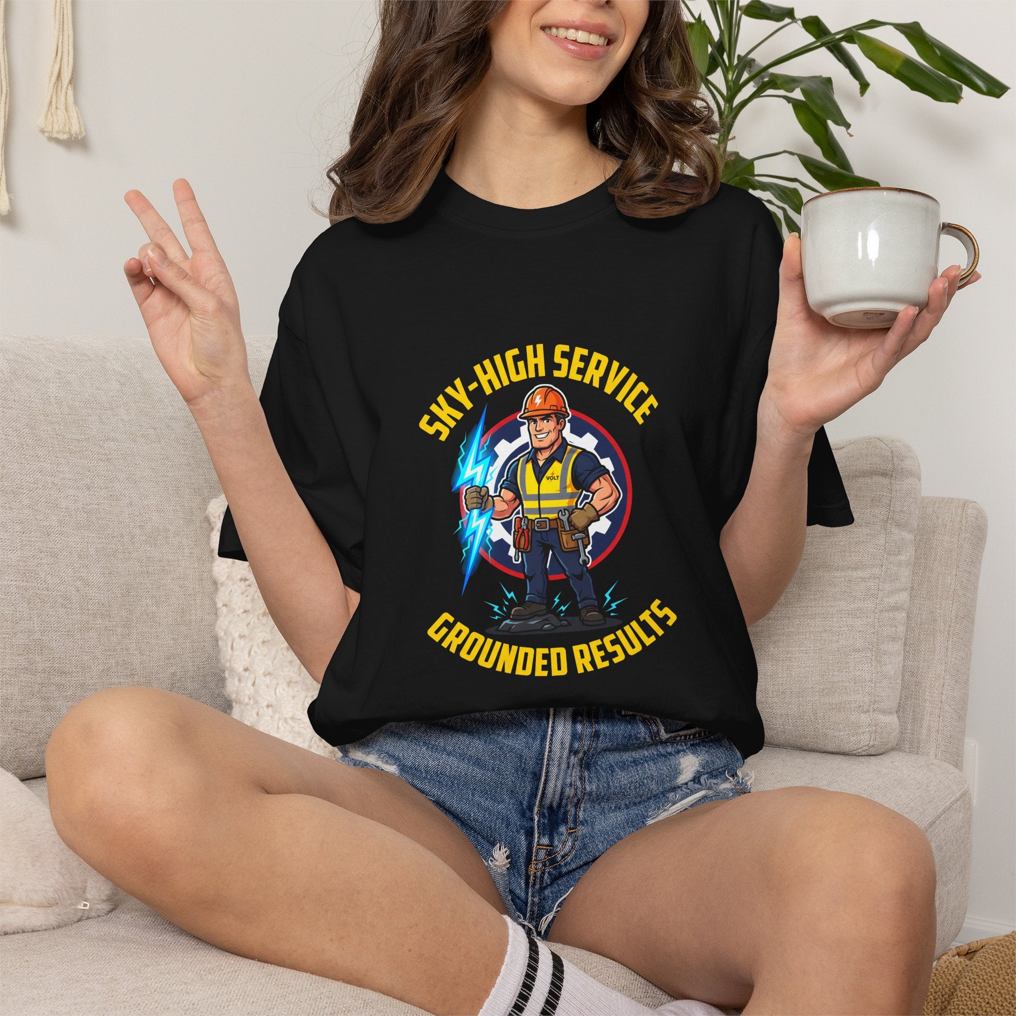 Sky-High Service Grounded Results Electrician T-Shirt
