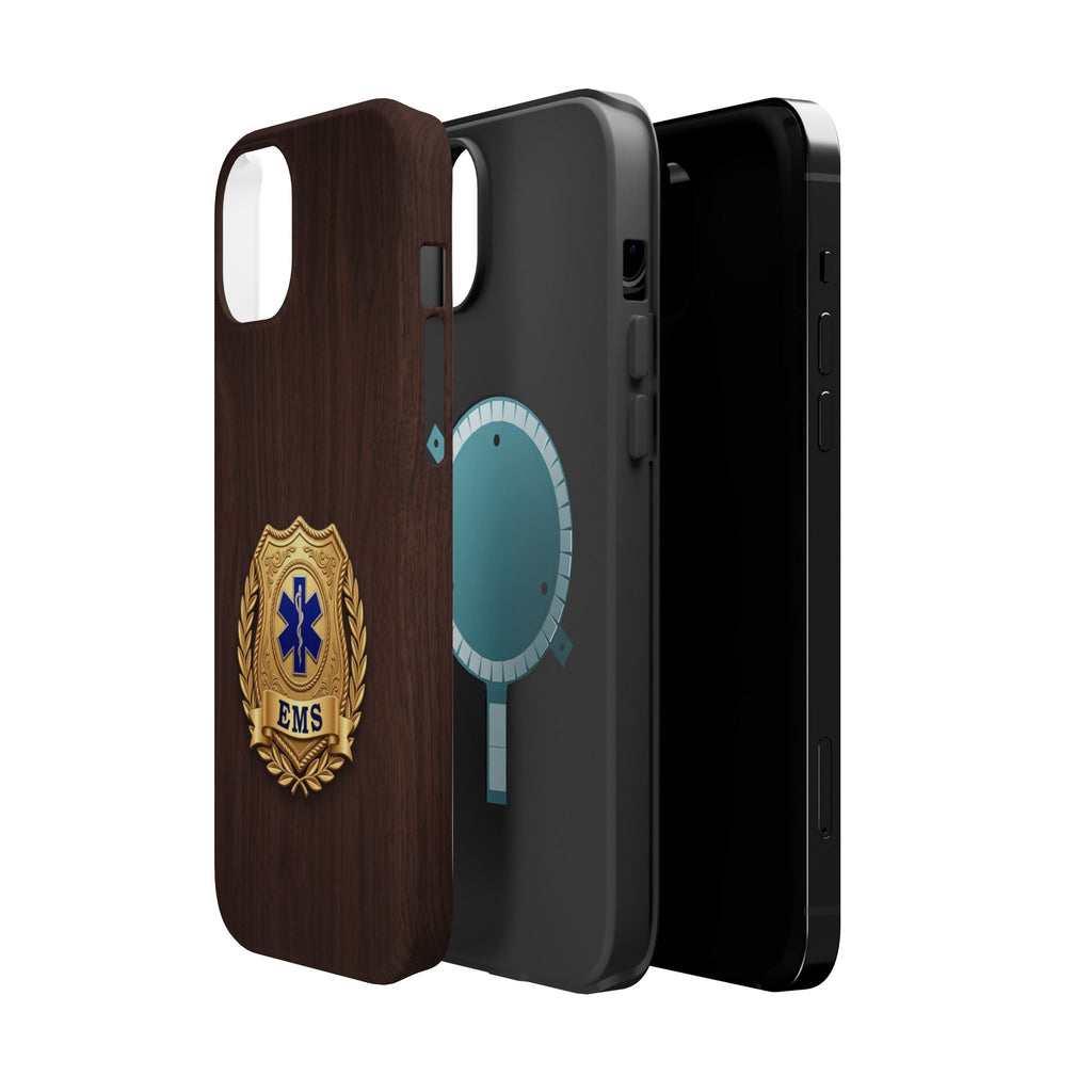 Gold EMS Laurel Badge Wood Phone Case — Magnetic Wireless Charging Cover