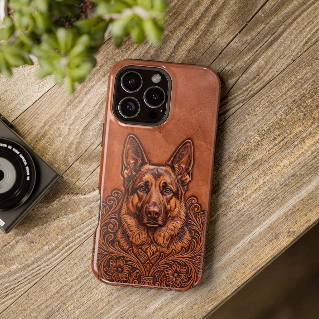 German Shepherd Phone Case | Western Tooled Art — Tough Magnetic Case with Wireless Charging