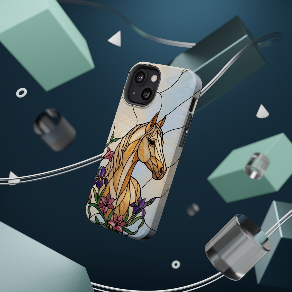 Floral Stained Glass Horse Phone Case — Tough Magnetic Case with Wireless Charging