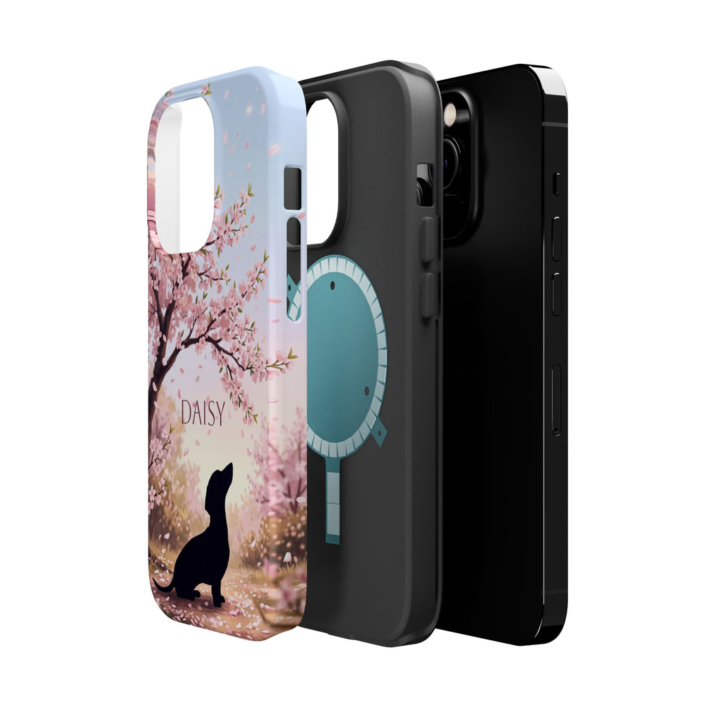 Personalized Dachshund Cherry Blossom Phone Case — Wireless Charging Cover