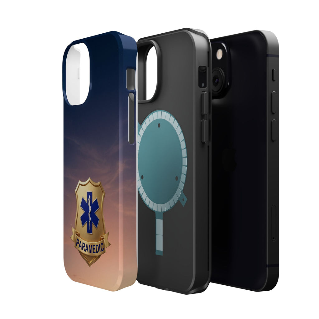 Gold Paramedic Badge Sunset Sky Phone Case — Magnetic Wireless Charging Cover
