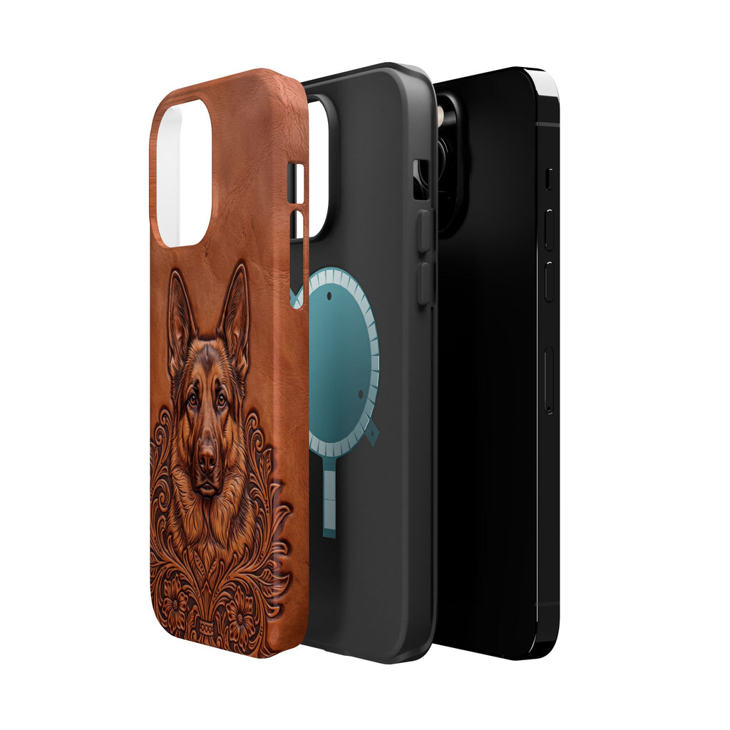 German Shepherd Phone Case | Western Tooled Art — Tough Magnetic Case with Wireless Charging