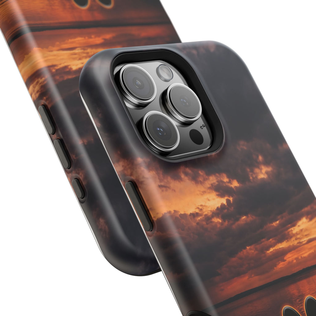 Sunset Paw Print Phone Case — Impact-Resistant Wireless Charging Cover