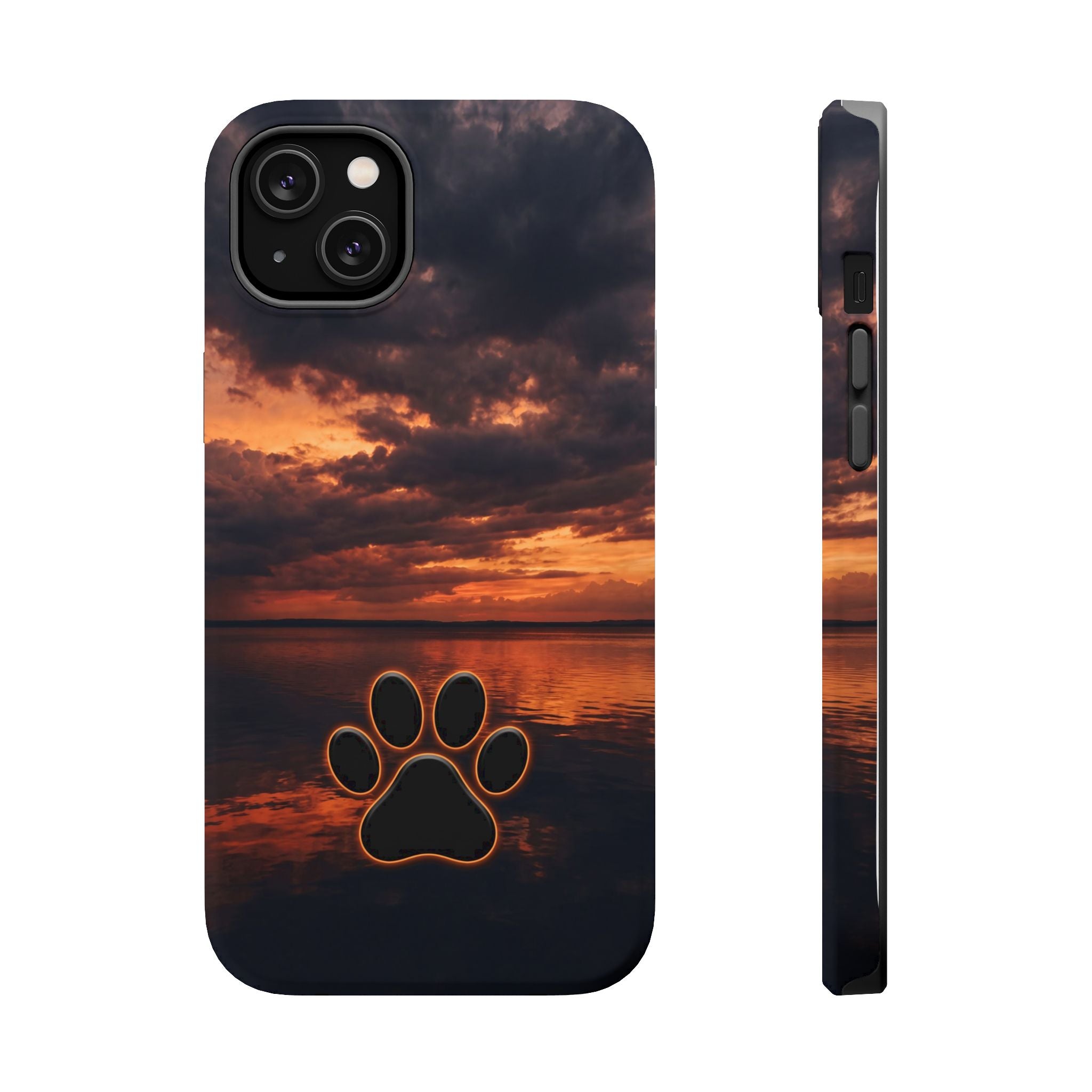 Sunset Paw Print Phone Case — Impact-Resistant Wireless Charging Cover