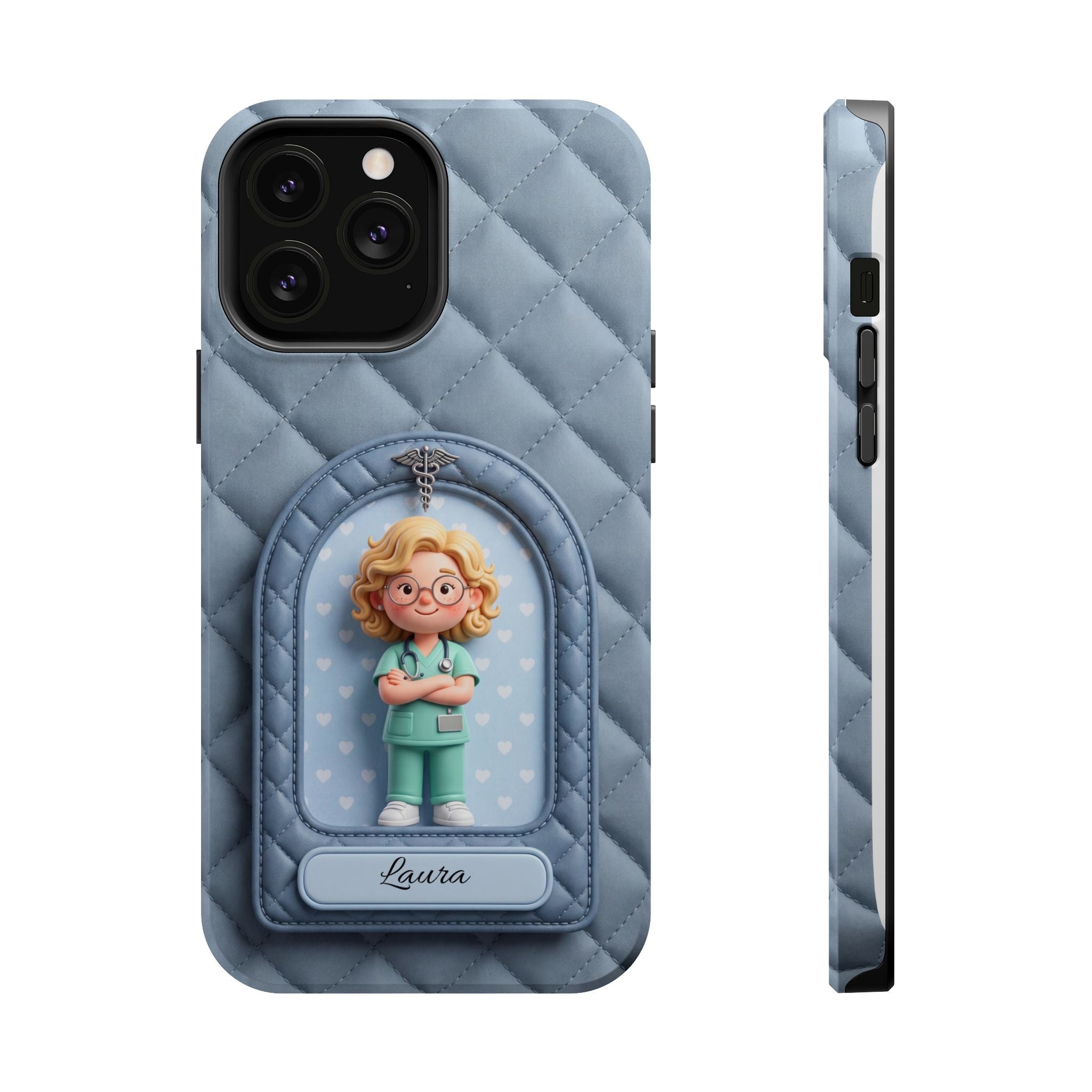 Personalized Quilted Nurse Phone Case — Wireless Charging Cover