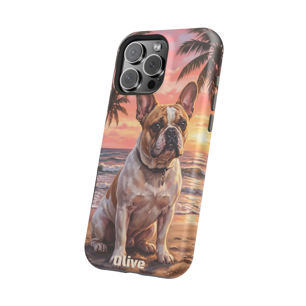 Personalized French Bulldog Beach Portrait Phone Case — Wireless Charging Cover