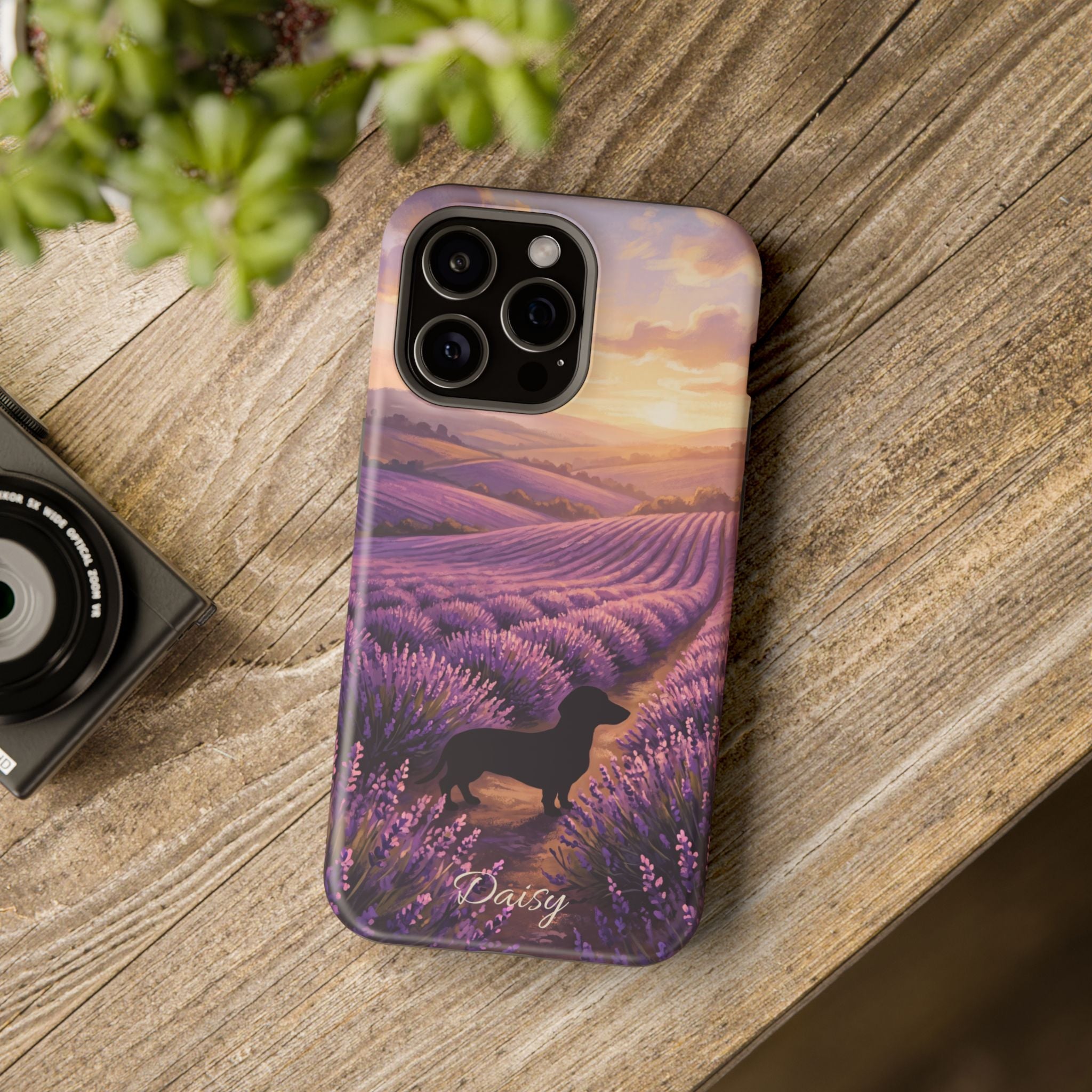 Personalized Dachshund Lavender Field Phone Case — Wireless Charging Cover