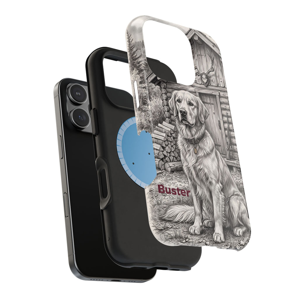 Personalized Golden Retriever Cabin Porch Phone Case — Wireless Charging Cover