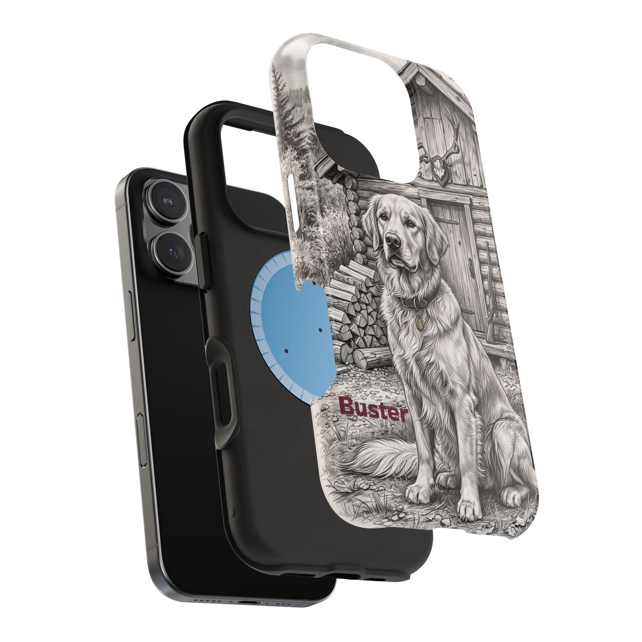 Personalized Golden Retriever Cabin Porch Phone Case — Wireless Charging Cover