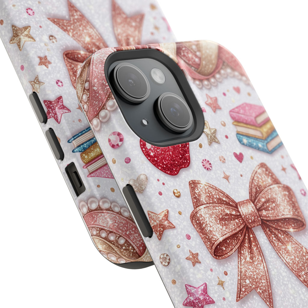 Rose Gold Glitter Bow Personalized Teacher Phone Case — Wireless Charging Cover