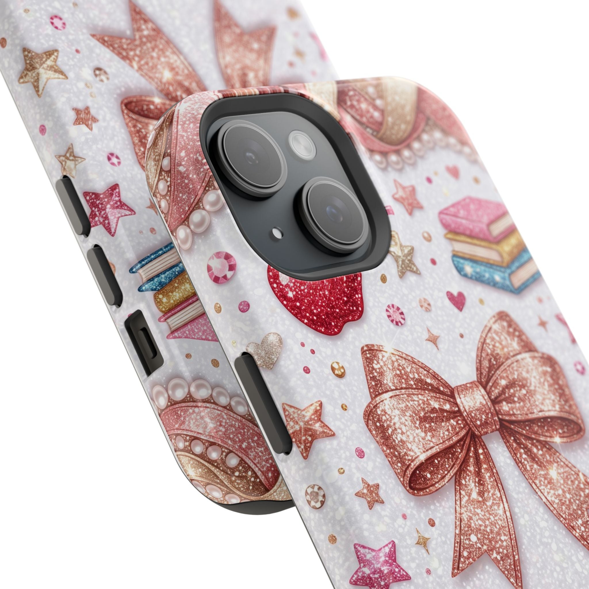 Rose Gold Glitter Bow Personalized Teacher Phone Case — Wireless Charging Cover