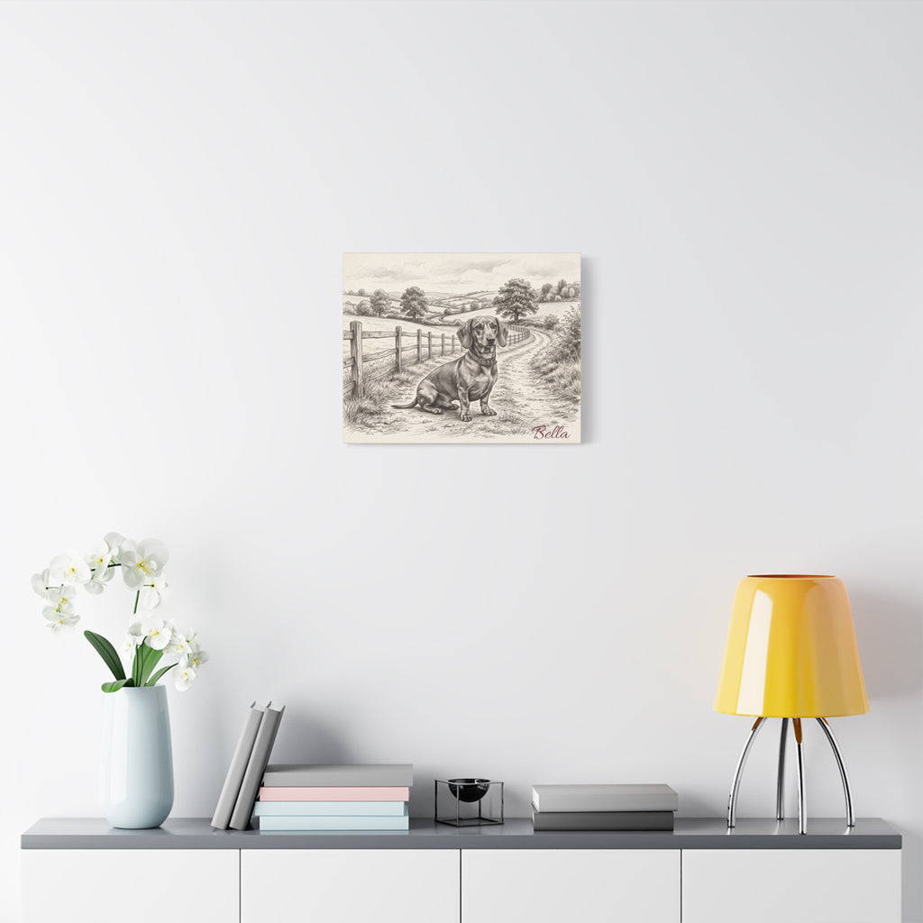 Dachshund Countryside Sketch Personalized Canvas | Rustic Farm Path Wall Art