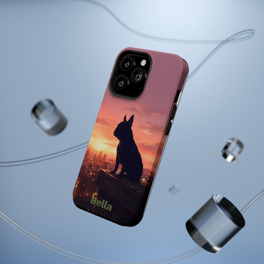 Personalized French Bulldog City Skyline Sunset Phone Case — Wireless Charging Cover