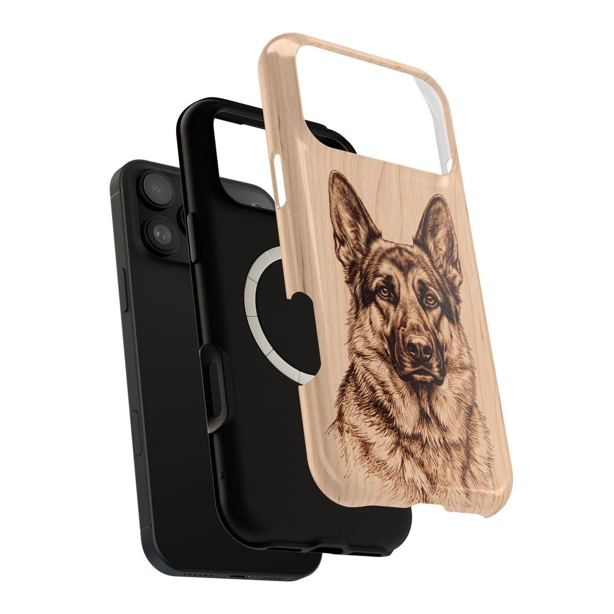 German Shepherd Phone Case | Pyrography Art — Tough Magnetic Case with Wireless Charging