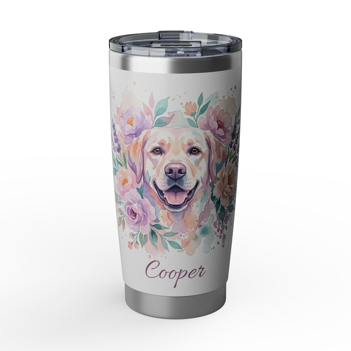 Labrador Personalized Tumbler | Watercolor Floral Art — 20 oz Stainless Travel Mug