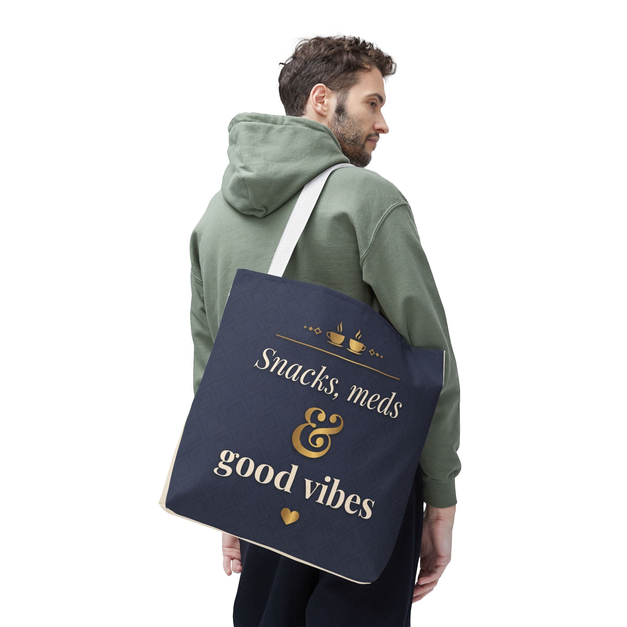 Snacks Meds & Good Vibes Tote | Funny Nurse Gift Tote Bag | Healthcare Worker Humour Gift | Premium Polyester Carry-All