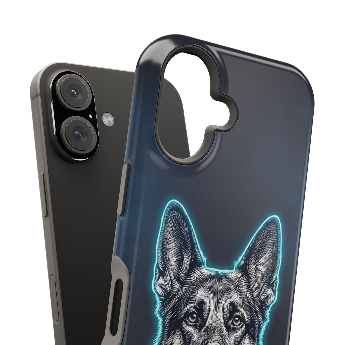 German Shepherd Phone Case | Neon Glow Sketch Art — Tough Magnetic Case with Wireless Charging