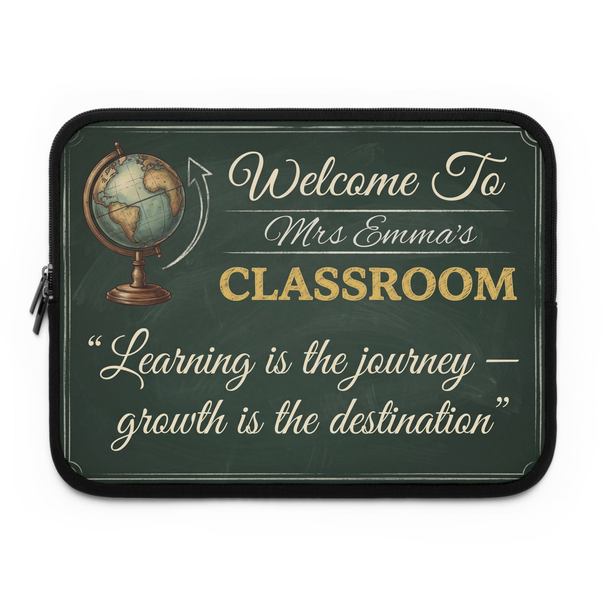 Personalized Teacher Classroom Sign Laptop Sleeve | Custom Name Chalkboard Design | Teacher Appreciation Gift