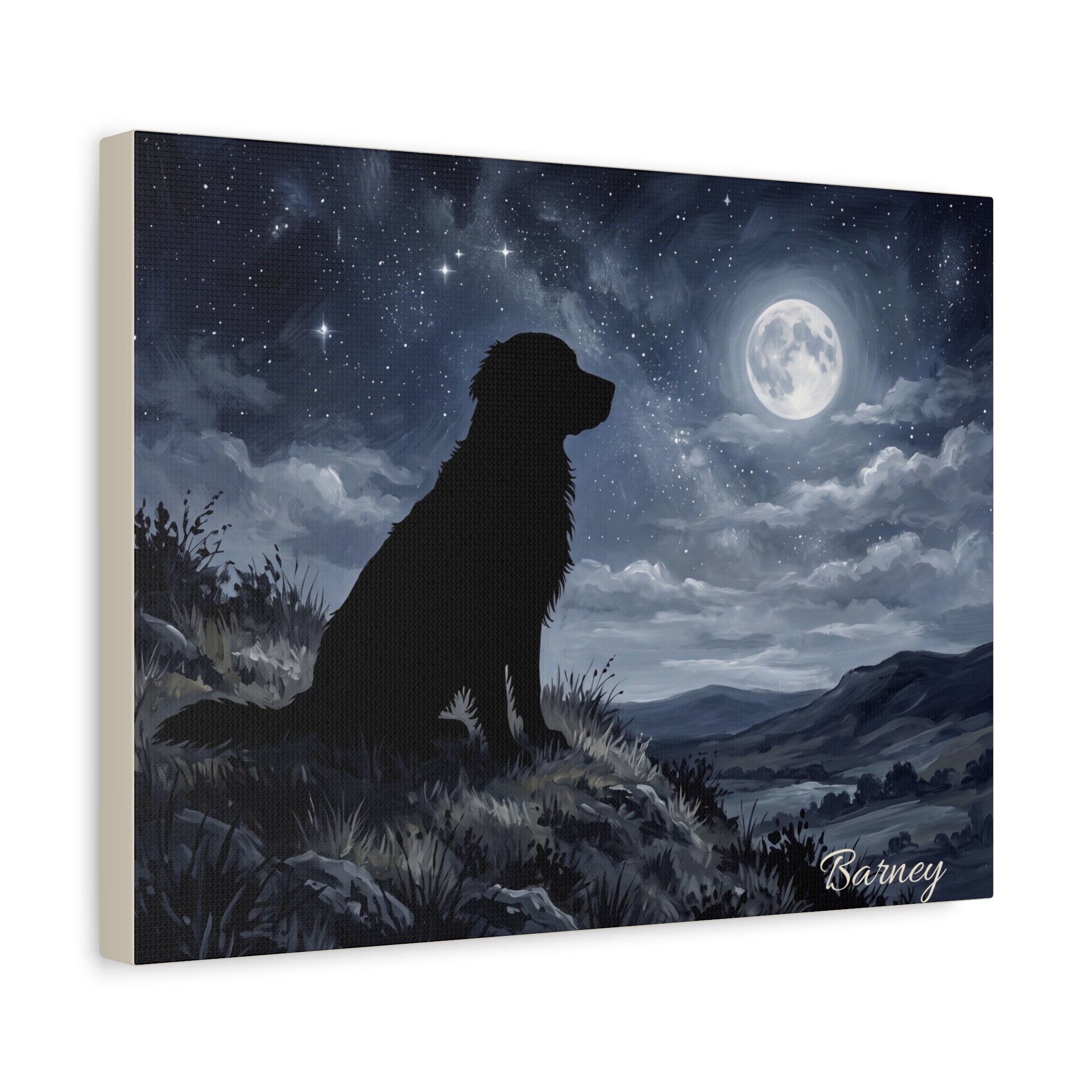 Golden Retriever Silhouette Personalized Canvas | Moonlit Night Wall Art