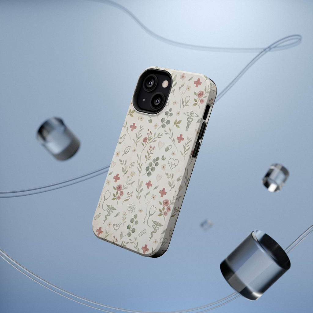 Floral Nurse Phone Case — Impact-Resistant Wireless Charging Cover