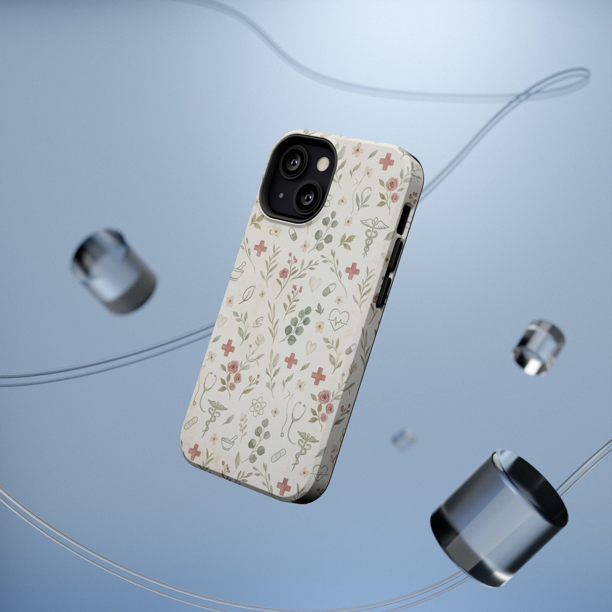 Floral Nurse Phone Case — Impact-Resistant Wireless Charging Cover