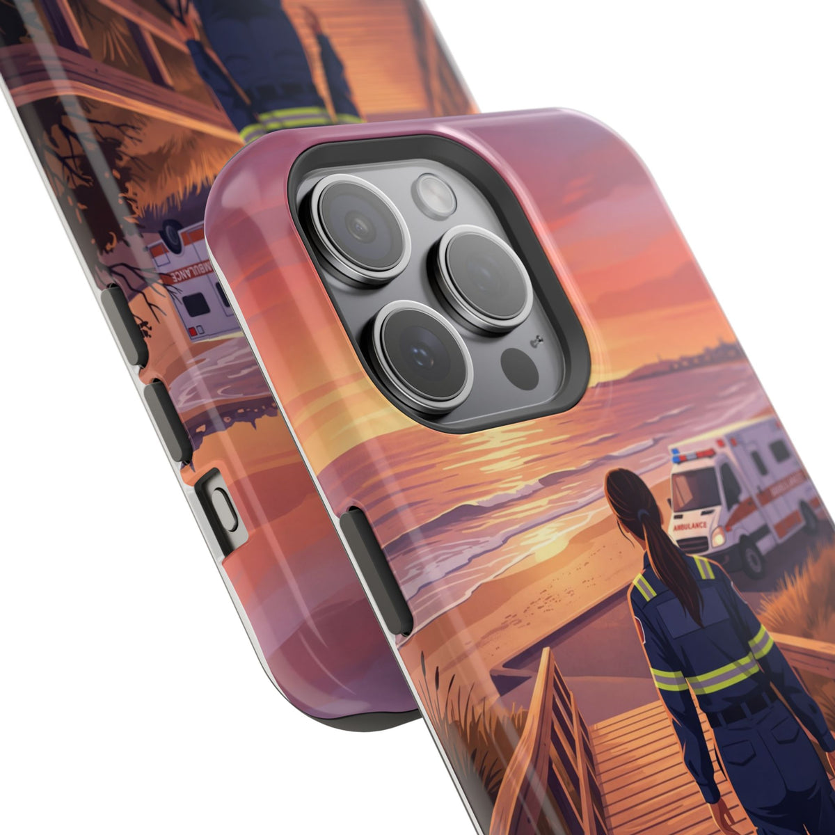 Sunset Boardwalk Personalized Paramedic Phone Case — Wireless Charging Cover