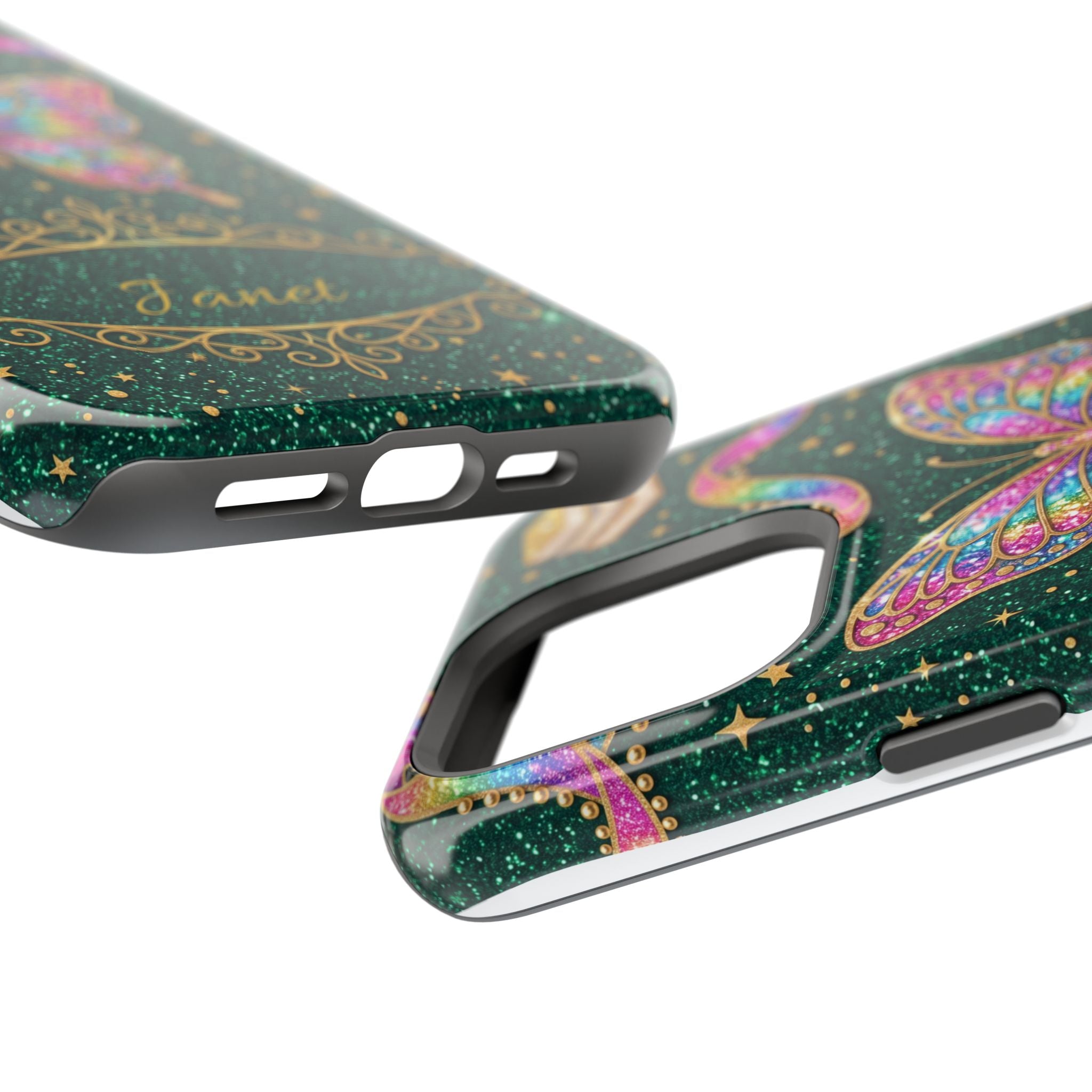 Rainbow Glitter Butterfly Personalized Teacher Phone Case — Wireless Charging Cover