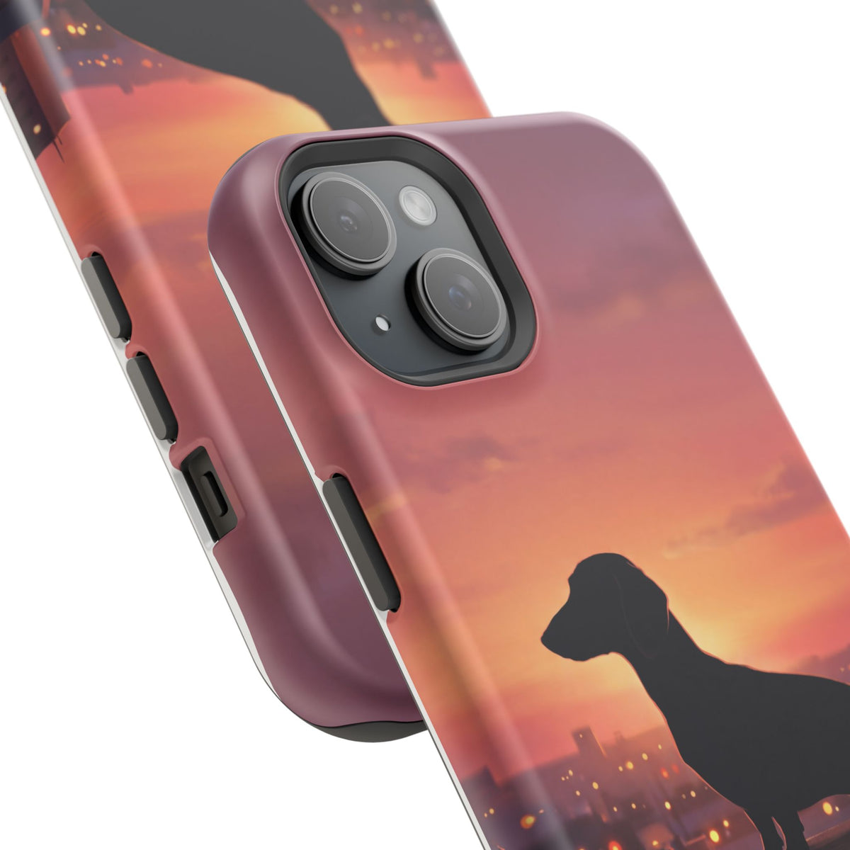 Personalized Dachshund Rooftop Sunset Phone Case — Wireless Charging Cover