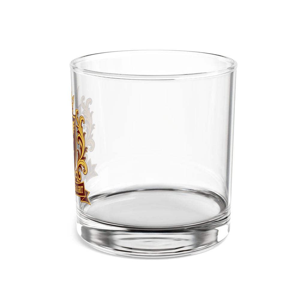 Built On Voltage & Grit Crest Rocks Glass 10oz — Burgundy & Gold Electrician Glass