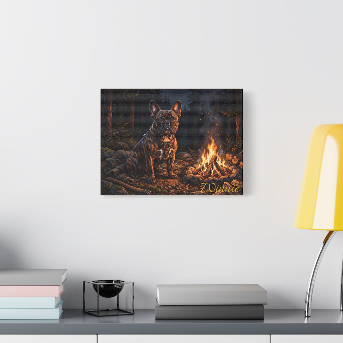 French Bulldog Personalized Canvas | Cozy Campfire Forest Night Wall Art