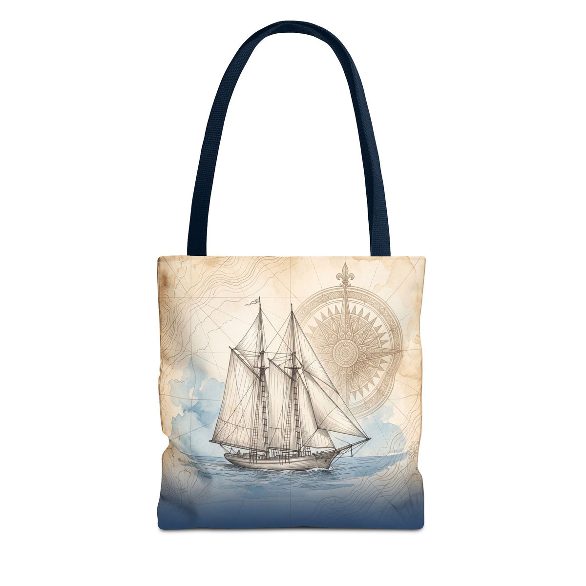 Vintage Schooner Tote Bag – Antique Nautical Map Compass Beach Bag