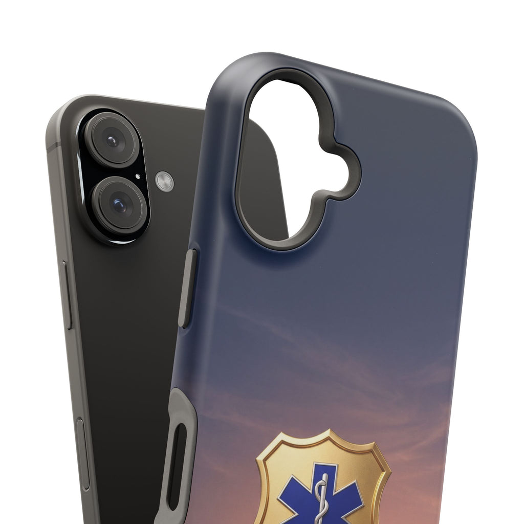Gold Paramedic Badge Sunset Sky Phone Case — Magnetic Wireless Charging Cover