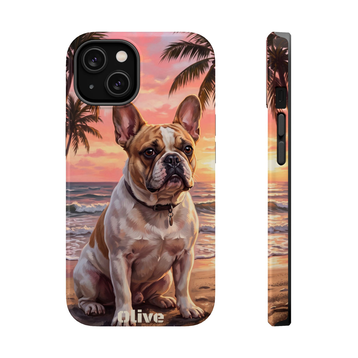Personalized French Bulldog Beach Portrait Phone Case — Wireless Charging Cover