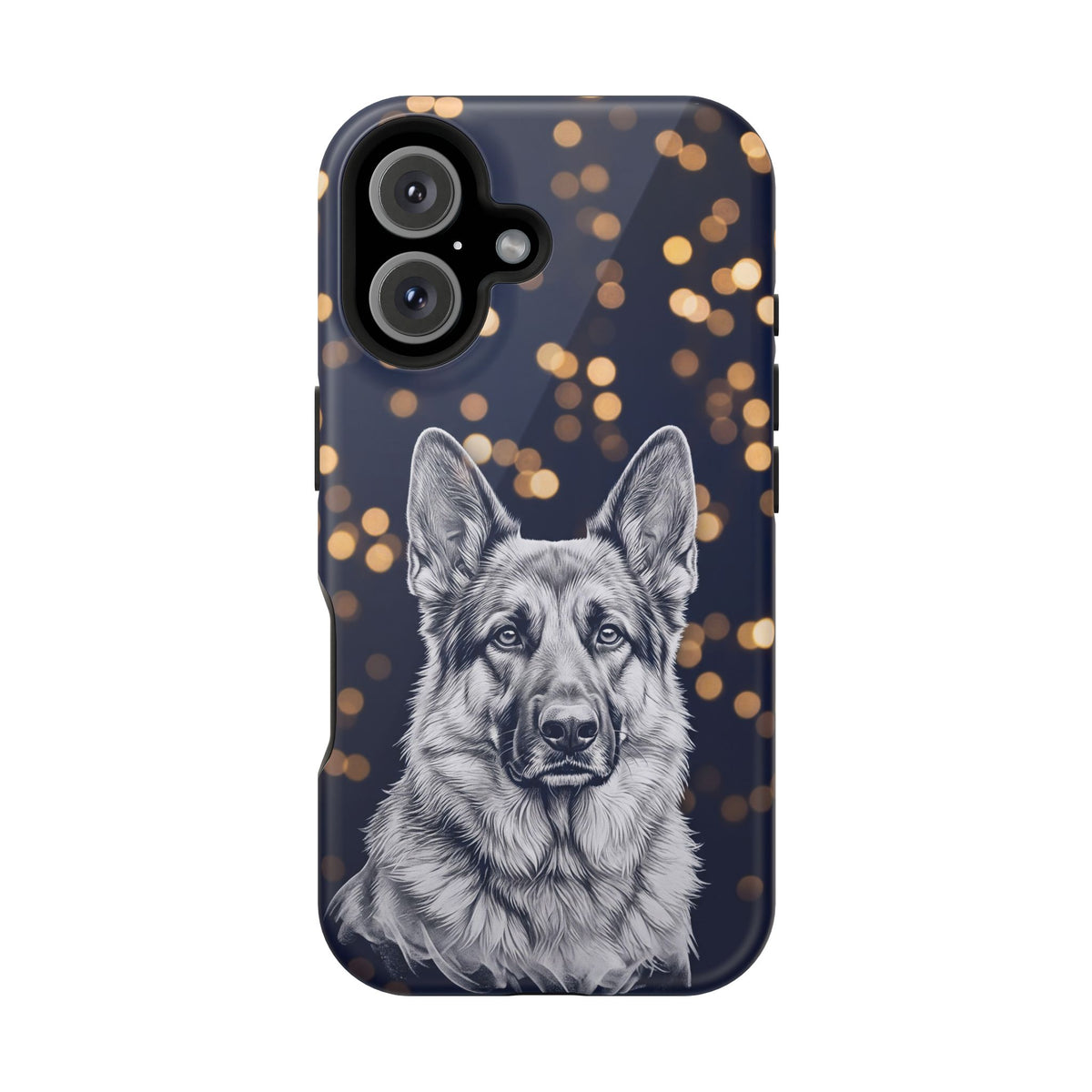 German Shepherd Phone Case | Golden Bokeh Art — Tough Magnetic Case with Wireless Charging