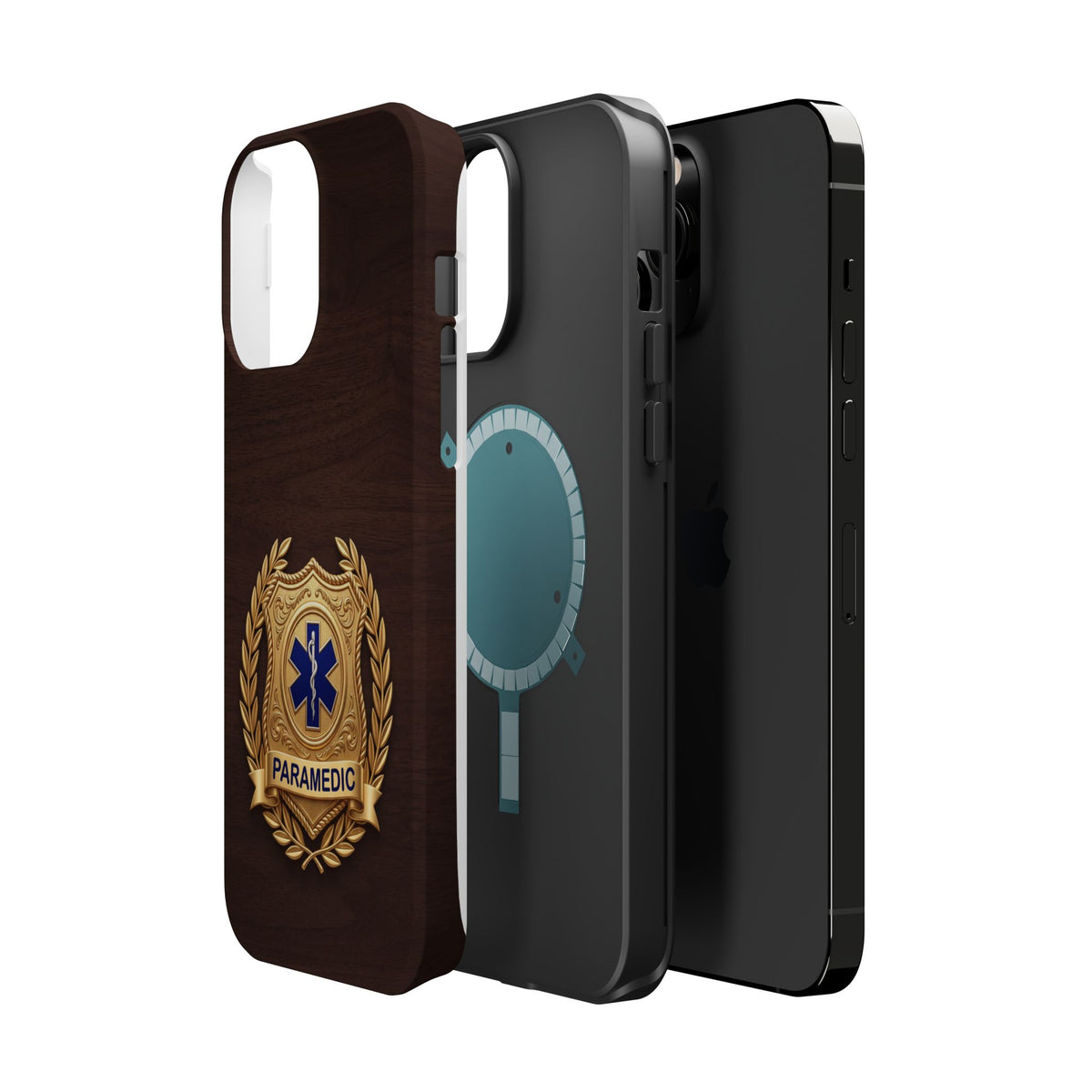 Gold Paramedic Laurel Badge Wood Phone Case — Magnetic Wireless Charging Cover