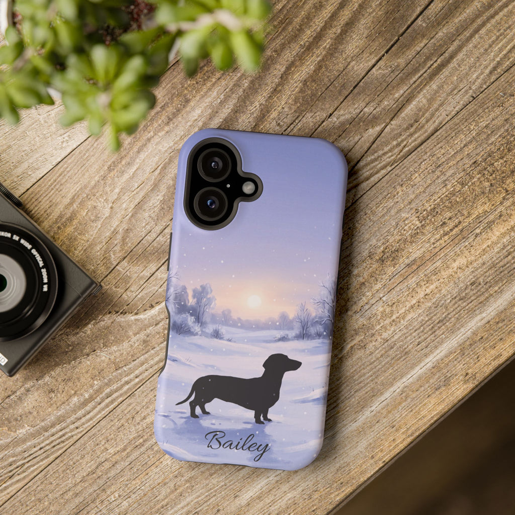 Personalized Dachshund Winter Snow Phone Case — Wireless Charging Cover