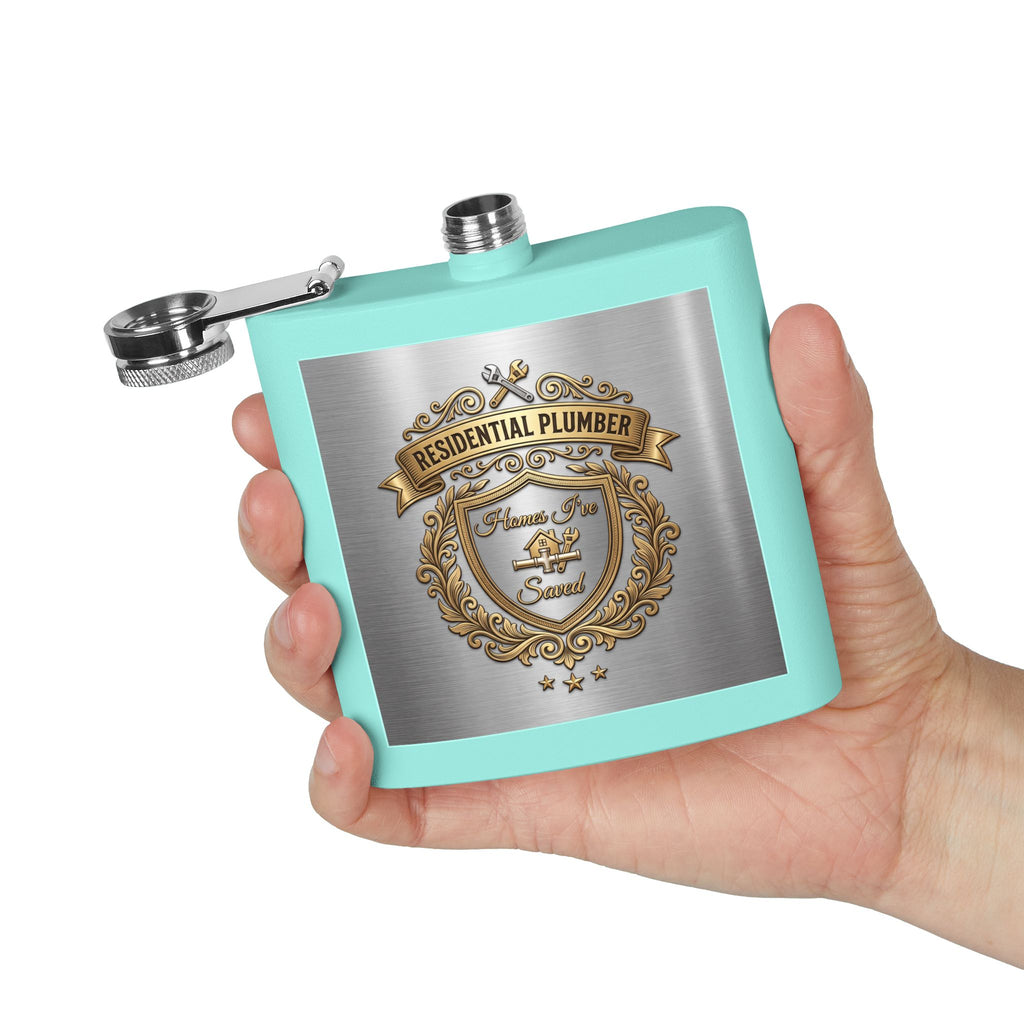Flask — "Residential Plumber: Homes I've Saved" 6oz Stainless Steel Hip Flask