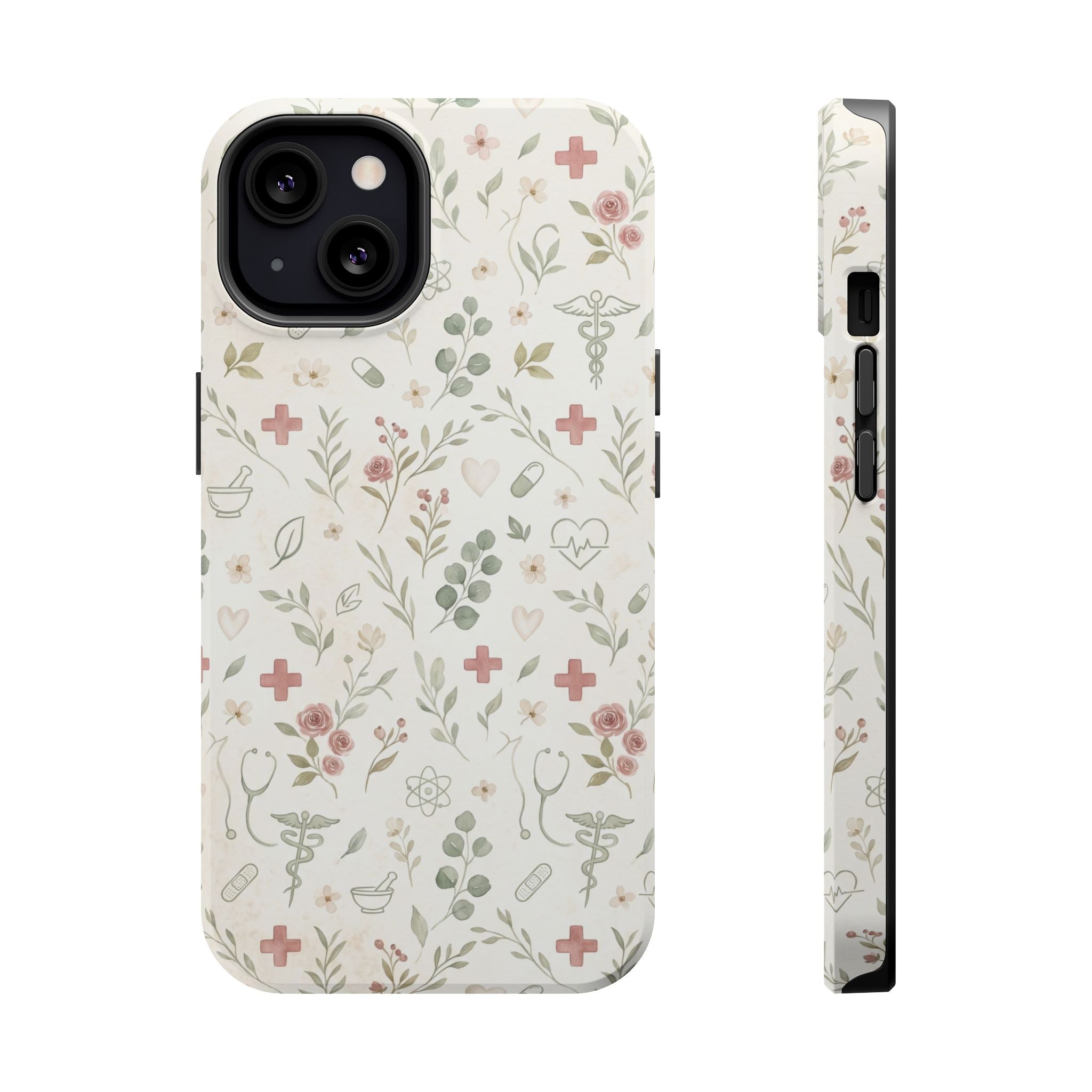 Floral Nurse Phone Case — Impact-Resistant Wireless Charging Cover