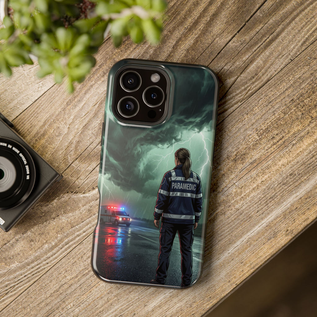 Female Paramedic Green Storm Phone Case — Magnetic Wireless Charging Cover